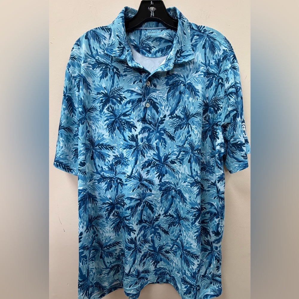 johnnie-O Blue Leaf Print Polo Shirt